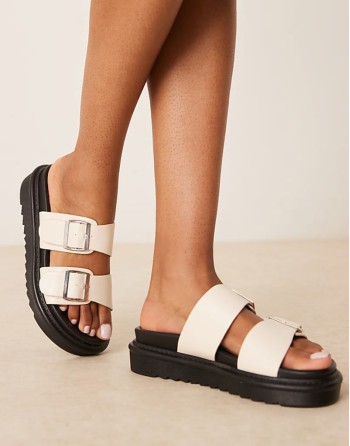 double strap footbed sandals in off white