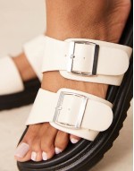 double strap footbed sandals in off white