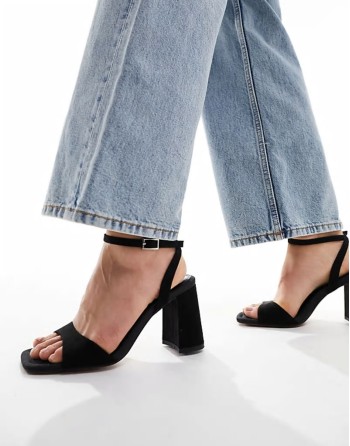 Wide Fit Hotel barely there block heeled sandals in black