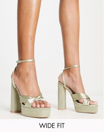 Margot platform heeled sandals in sage satin
