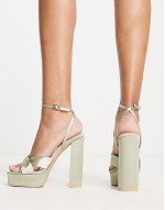Margot platform heeled sandals in sage satin
