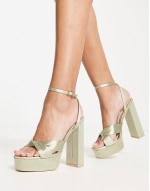 Margot platform heeled sandals in sage satin