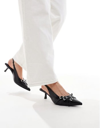 buckle detail slingback kitten heel in black