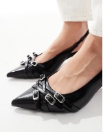 buckle detail slingback kitten heel in black
