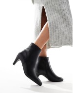 faux leather heeled ankle boots in black