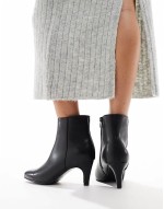 faux leather heeled ankle boots in black