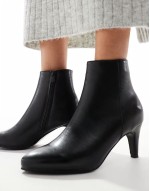 faux leather heeled ankle boots in black