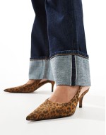 Solo premium leather slingback mid heeled shoes in leopard