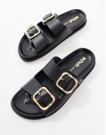 Tylee double buckle sandals in black leather