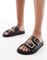 Tylee double buckle sandals in black leather