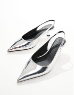 Wide Fit Stroll slingback kitten heeled shoes in silver - SILVER