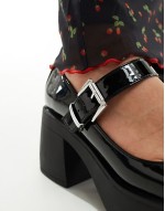 Wide Fit Sebastian chunky mary jane heeled shoes in black patent