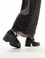 Wide Fit Sebastian chunky mary jane heeled shoes in black patent