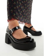 Wide Fit Sebastian chunky mary jane heeled shoes in black patent