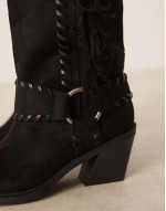Cristina western fringe knee boots in black