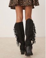 Cristina western fringe knee boots in black