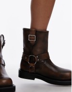Lenny leather ankle boots with harness detail in distressed brown