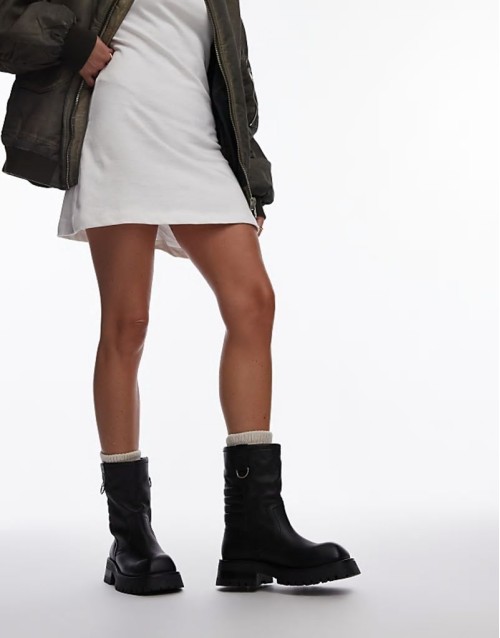 Loss Sale Quinn biker ankle boots in black grainy leather