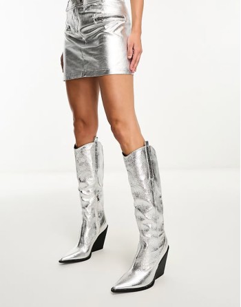 Navada western knee boot in textured silver