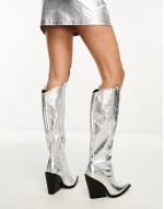 Navada western knee boot in textured silver