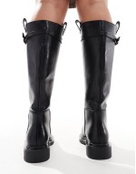 Wide Fit Callie smart flat riding knee boots in black