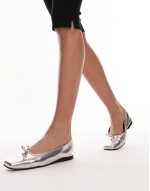 Bethany leather square toe unlined ballerina shoe in silver