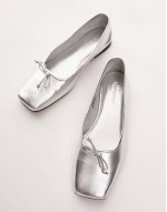 Bethany leather square toe unlined ballerina shoe in silver
