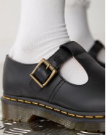 Polley t bar in black smooth leather