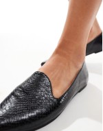Celina wide fit pointed flat shoes in black snake