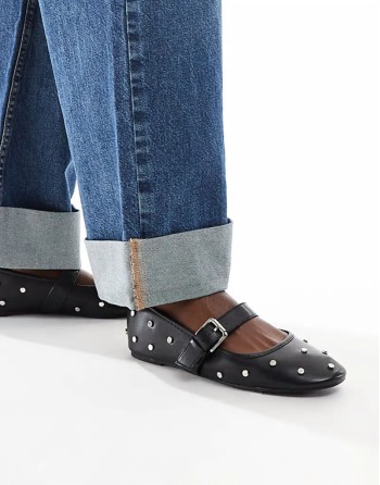 Lou studded Mary Jane ballet in black