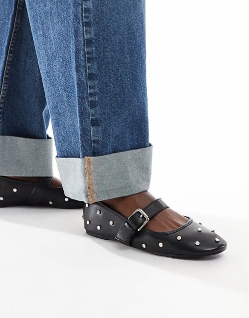 Lou studded Mary Jane ballet in black
