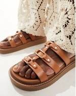 Mariesoleil footbed sandals in medium brown leather