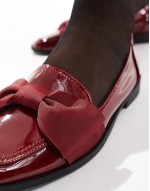 Wide Fit Mentor bow loafer flat shoes in burgundy patent