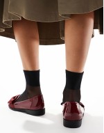 Wide Fit Mentor bow loafer flat shoes in burgundy patent