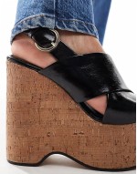 Talent premium leather cross strap wedges in black