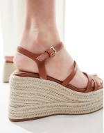 Exclusive Vienna strappy espadrille wedges in tan