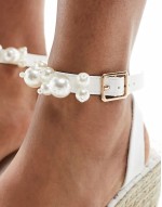 espadrille wedge sandals in cream with pearl embellishment