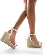 espadrille wedge sandals in cream with pearl embellishment