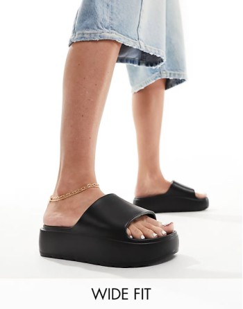 60% New Wide Fit Freedom cleated flatform slider in black