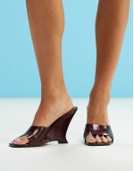 Tansi high heeled wedge mules in burgundy