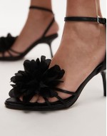 Isla flower applique high heeled sandals in black