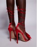 Simmi London Betty 3D floral strappy barely there high heeled sandals in red